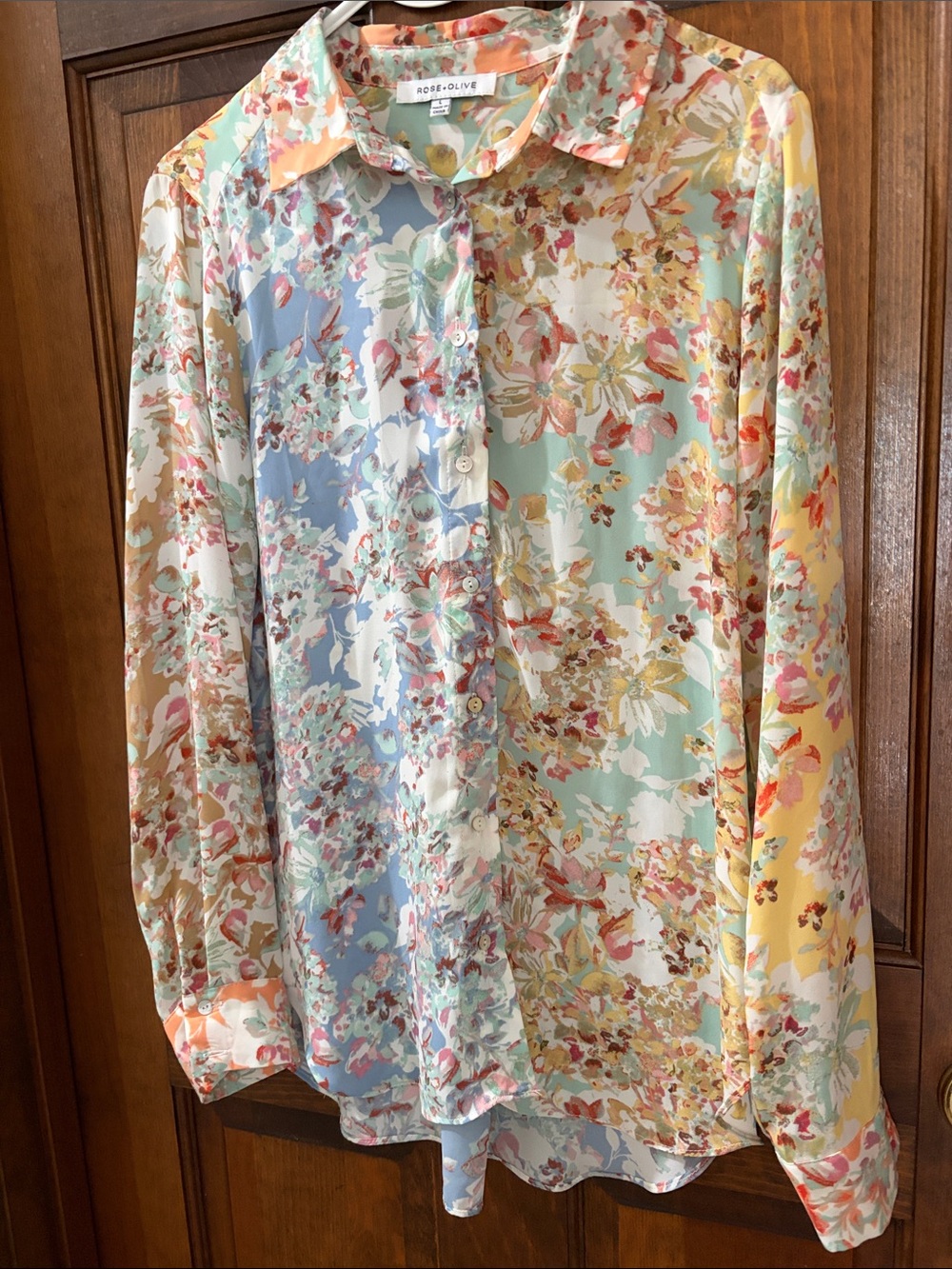 Rose & Olive Pastel Floral Button-Up Shirt in Blue, Mint & Yellow